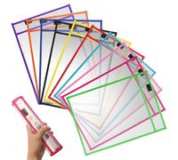 Lot de 10 pochettes effaçables à sec - Transparentes - Réutilisables - Fournitures de papeterie - Multicolore - Pour salle de classe, bureau
