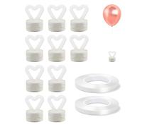 Lot de 10 poids de ballons réutilisables en forme de cœur avec 2 rouleaux de ruban de 10 m - Kit de poids pour ballons - Pendentif de ballon - Support de ballon - Convient pour fête d'anniversaire,