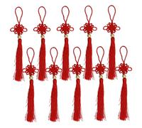 Lot de 10 Pompons Chinois Rouges en Fibre vive de 22, 9 cm avec Boule dorée, Symbole Oriental Chance et prospérité, Pompons Rouges décoratifs Chinois Norigae