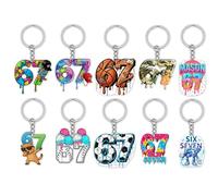 Lot de 10 porte-clés 67 meme en acrylique Six Seven, porte-clés cool, Steal a Brainrot, pendentifs de sac créatifs, cadeaux amusants pour 67 fans, femmes et filles, 6 x 6 cm