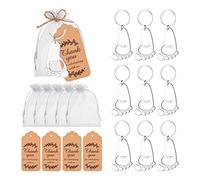 Lot de 10 porte-clés décapsuleurs en forme d'empreinte de pied de bébé avec sacs en organza et étiquettes de remerciement, souvenir de fête, décapsuleur de fête
