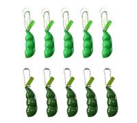 Lot de 10 Porte-clés Haricot Anti Stress, 5 Vert Clair et 5 Vert Foncé, Gadget de Décompression Edamame Squeeze pour Soulager l'Anxiété, Accessoire Sensoriel pour Enfants et Adultes