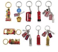 Lot de 10 porte-clés London Landmarks - Collection de symboles britanniques emblématiques - Porte-clés en métal durable avec Union Jack, bus rouge, Big Ben - Souvenirs et cadeaux parfaits pour