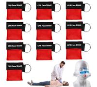 Lot de 10 porte-clés, masque respiratoire, masque CPR, avec clapet anti-retour, barrière de respiration, masque de poche pour les premiers secours ou l'entraînement AED (rouge)