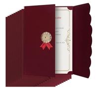 Lot de 10 porte-diplômes en cuir synthétique - Format A4 - Porte-certificats - Classique - Pour pochettes de certificats et certificats - Pour une présentation élégante (rouge foncé)