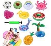 Lot de 10 porte-gobelets gonflables pour décoration de fête | Porte-gobelet flottant pour piscine, extérieur, jardin, natation, été, anniversaire, bronzage, plage, lac