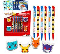 Lot de 10 porte-mines Pokémon pour salle de classe - Lot de 10 crayons, 4 gommes, plus d'autocollants, plus | Fournitures scolaires Pokémon pour enfants, garçons, filles