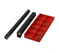 Lot de 10 porte-outils de tournage pour barre d'alésage interne de 9,5 mm avec inserts en carbure indexables pour le travail des métaux CNC, SCLCR 1010H06 & S10K-SCLCR06, lot de 10 CCMT06