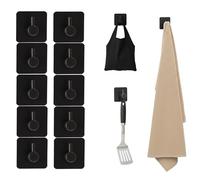 Lot de 10 porte-serviettes de 4,5 cm de large sans perçage pour salle de bain en acier inoxydable Crochets imperméables pour salle de bain Crochets autocollants Crochets porte-serviettes Cintre Noir