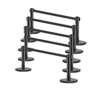 Lot de 10 poteaux de délimitation courts pour musées et galeries d'art, avec sangle rétractable de 2 mètres (6,5 pieds) pour la mise en valeur d'objets de luxe(Black)