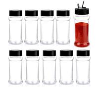 Lot de 10 pots à épices vides - 100 ml - Ronds - En plastique - Pour cuisine, tiroir, étagère à épices, camping