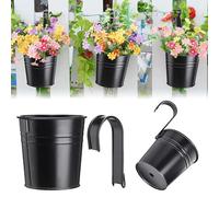 Lot de 10 pots à suspendre en métal vintage avec crochets amovibles pour jardin, balcon, clôture et terrasse - Décoration murale extérieure/intérieure avec trous de drainage