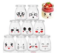 Lot de 10 pots à yaourt avec couvercle et cuillère, 100 ml, petits pots à dessert transparents, polyvalents, pour confiture, miel, desserts, bougies, yaourts, passent au lave-vaisselle, sans BPA