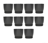 Lot de 10 pots de fleurs avec palette en plastique pour herbes et petites plantes d'intérieur avec design stable (noir, 180 x 165 mm)