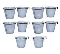 Lot de 10 pots de fleurs avec support à anneaux, galvanisé, pour balcon, jardin, balustrade, palette, diamètre :12 cm