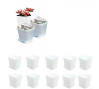Lot de 10 pots de fleurs carrés en plastique avec plateaux de drainage conçus pour le drainage du sol et la ventilation Convient pour les petites plantes et plantes Blanc
