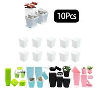 Lot de 10 pots de fleurs carrés en plastique avec trous de drainage et plateaux d'égouttement, conçus pour la culture et les petites plantes, réutilisables (noir)