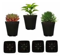 Lot de 10 pots de fleurs carrés en résine avec plateaux de drainage pour l'aération du sol et l'entretien des plantes d'intérieur dans les jardins domestiques et les centres d'apprentissage (noir)