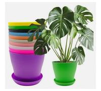 Lot de 10 pots de fleurs en plastique avec soucoupes, pots décoratifs de 14 cm, pots de pépinière colorés avec plusieurs trous de drainage