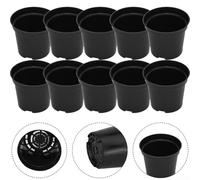 Lot de 10 pots de fleurs en plastique noir, différentes tailles, moulés par injection avec deux niveaux de drainage pour améliorer le drainage de l'eau et la circulation de l'air (B100#)