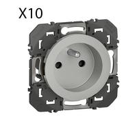 Lot de 10 Prises de courant 2P+T à puits LEGRAND dooxie 16A finition alu
