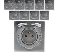Lot de 10 Prises de sol 16A 2P+T finition alu brossé - IP55 avec boîte d'installation - Simplea