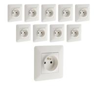 Lot de 10 prises précâblées 2P+T 16A - blanc - Zenitech