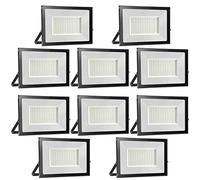 Lot de 10 Projecteur LED 100W 10000LM, Blanc Chaud 3000K Super Lumineux Spot LED Extérieur, Lumière de Sécurité IP65 Étanche Verre Trempé à Grain Fin, LED Floodlight pour Entrée Terrasse Square Usine