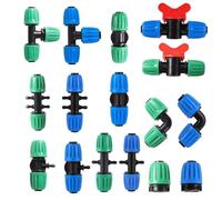 Lot de 10 raccords coudés droits en T de 16 mm pour jardin, agriculture, arrosage automatique, joint répartiteur d'eau (pour 2 voies 1I4 cannelure)