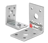 Lot de 10 raccords d'angle 50 x 50 x 40 mm - Équerre de plaque perforée galvanisée 2 mm d'épaisseur pour charges lourdes pour la construction de meubles et les constructions