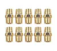 Lot de 10 raccords de compresseur de tuyau d'air en laiton, adaptateurs hexagonaux mâle de 6,35 mm mâle vers mâle pour systèmes d'air, eau, huile, connecteur à connexion rapide, ton or, lot de 10