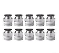Lot de 10 raccords de tuyau à connexion rapide, connecteurs pneumatiques filetés PC12-04 pour tuyaux en polyuréthane, installation par pression, joint circlip en acier inoxydable sans fuite