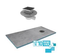 LOT de 10 Receveurs de Douche à Carreler 160x90 cm avec Bondes à Sortie Horizontale - Grille Inox