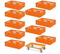 Lot de 10 récipients empilables Euro Plus Chariot de transport 600 x 400 x 150 mm Qualité industrielle Orange