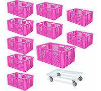 Lot de 10 récipients empilables Euro Plus Chariot de transport 600 x 400 x 320 mm Qualité industrielle Rose