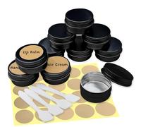 Lot de 10 récipients vides en aluminium, pots de crème de voyage de 18 ml avec 20 autocollants en papier kraft, petites boîtes vides pour baume à lèvres, lotion, crème, bougies, cosmétiques (noir)
