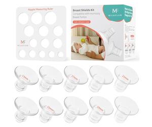 Lot de 10 réducteurs d'embout pour tire-lait 13/15/17/19/21mm règle de mesure,Carrément compatibles avec les embouts de 24mm des Momcozy M5/S9Pro/S12Pro, Medela, KISSBOBO K5/K6