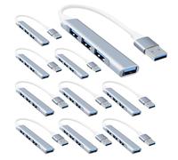 Lot de 10 répartiteurs de port USB : 4 ports USB - Hub USB 3.0 - Dongle multiport pour ordinateur portable et ordinateur Dell HP - Alliage d'aluminium