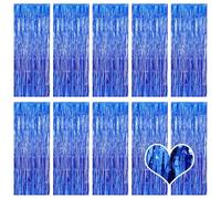 Lot de 10 rideaux à franges en feuille d'aluminium métallique pour cabine photo, décoration de fête d'anniversaire, fête prénatale, fiançailles, mariage, Noël (bleu)