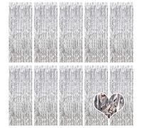 Lot de 10 rideaux à franges en feuille d'aluminium métallique pour cabine photo, décoration de fête d'anniversaire, fête prénatale, fiançailles, mariage, décoration de Noël (argent) 1 x 2,5 m