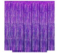 Lot de 10 rideaux à franges en feuille d'aluminium métallique pour cabine photo, décoration de fête d'anniversaire, fête prénatale, fiançailles, mariage, Noël (violet)