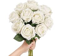 Lot de 10 Roses artificielles avec tiges, Toucher réaliste, Fausses Fleurs en Velours et Soie, pour Bouquets de Mariage, compositions Florales, décoration
