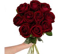 Lot de 10 Roses artificielles avec tiges, Toucher réaliste, Fausses Fleurs en Velours et Soie, pour Bouquets de Mariage, compositions Florales, décoration