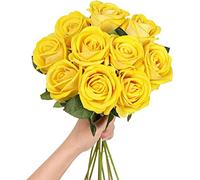 Lot de 10 Roses artificielles avec tiges, Toucher réaliste, Fausses Fleurs en Velours et Soie, pour Bouquets de Mariage, compositions Florales, décoration