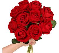 Lot de 10 Roses artificielles avec tiges, Toucher réaliste, Fausses Fleurs en Velours et Soie, pour Bouquets de Mariage, compositions Florales, décoration