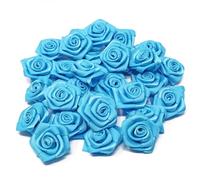 Lot de 10 roses décoratives en ruban satiné Bleu 25 mm