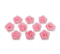 Lot de 10 roses en satin de 3 cm pour décoration, bricolage, décoration de table, mariage, baptême, communion, Tissu, hell rosa 150