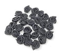 Lot de 10 roses miniatures en ruban de satin noir de 15 mm