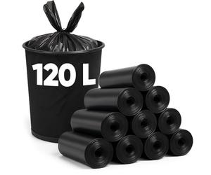 Lot de 10 rouleaux de 7 sacs poubelle en polyéthylène basse densité 120 l - Résistants à la déchirure - Pour déchets mixtes - Épais - 20 microns - Stable et résistant - Pour la maison, le bureau, la