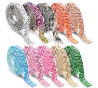 Lot de 10 rouleaux de ruban strass autocollant - 1 yard - 4 rangées de ruban à paillettes - Cristal - Pour bricolage, téléphone portable, décoration de mariage (multicolore 3)